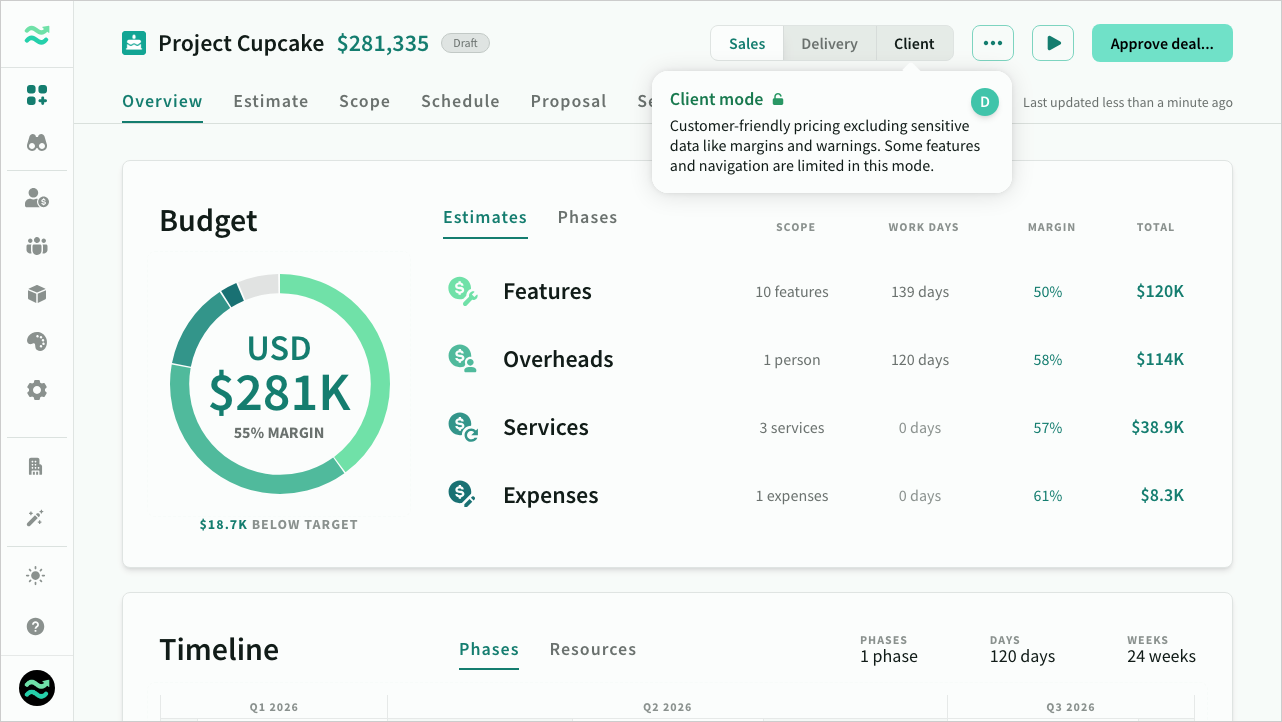 Deal overview in client mode