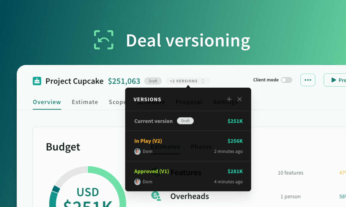 Deal versions & weighted forecasts 🎲