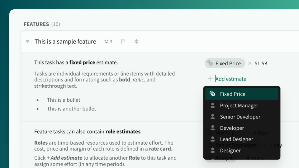 Fixed price estimates 💰