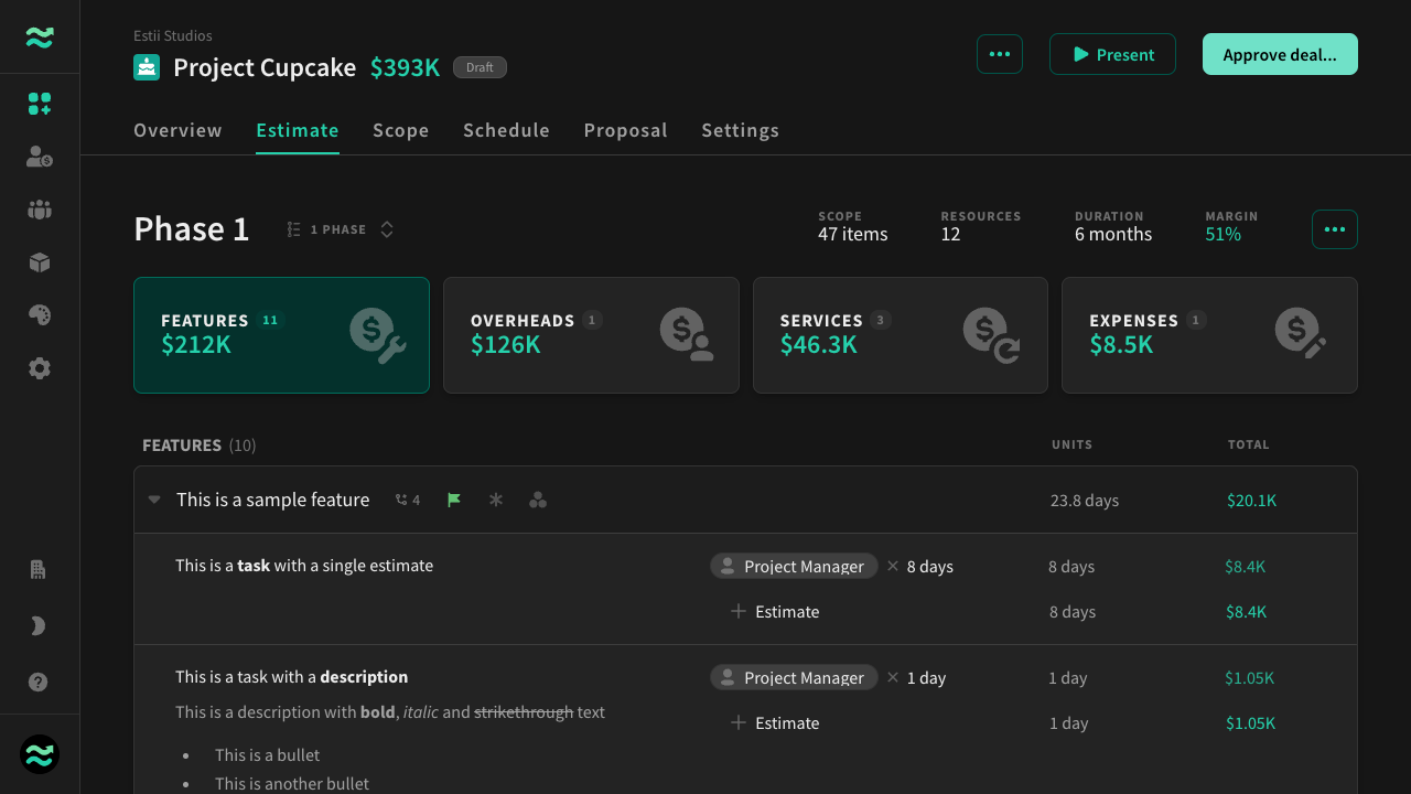 Deal overview in dark mode