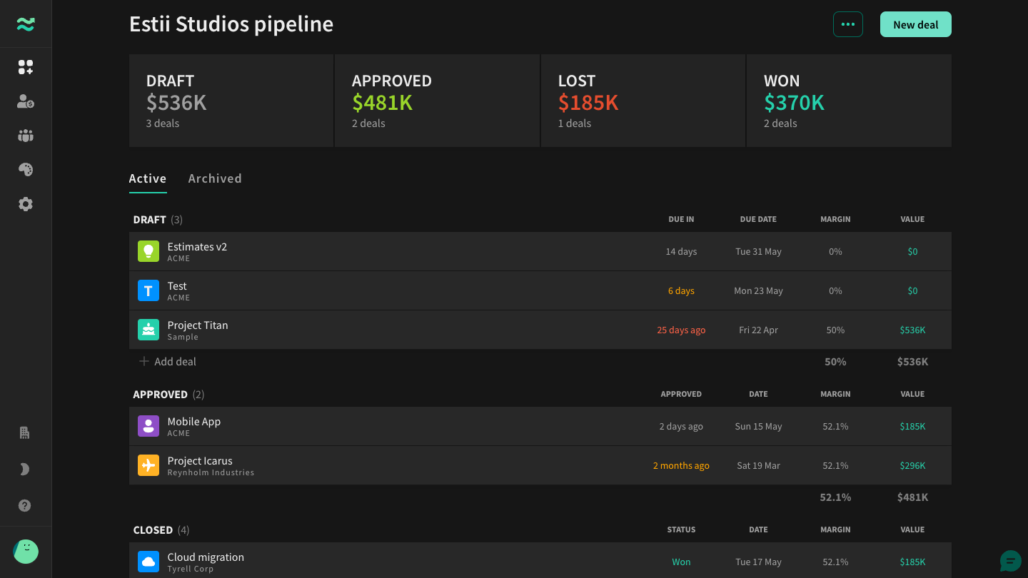 Deals are now grouped by status