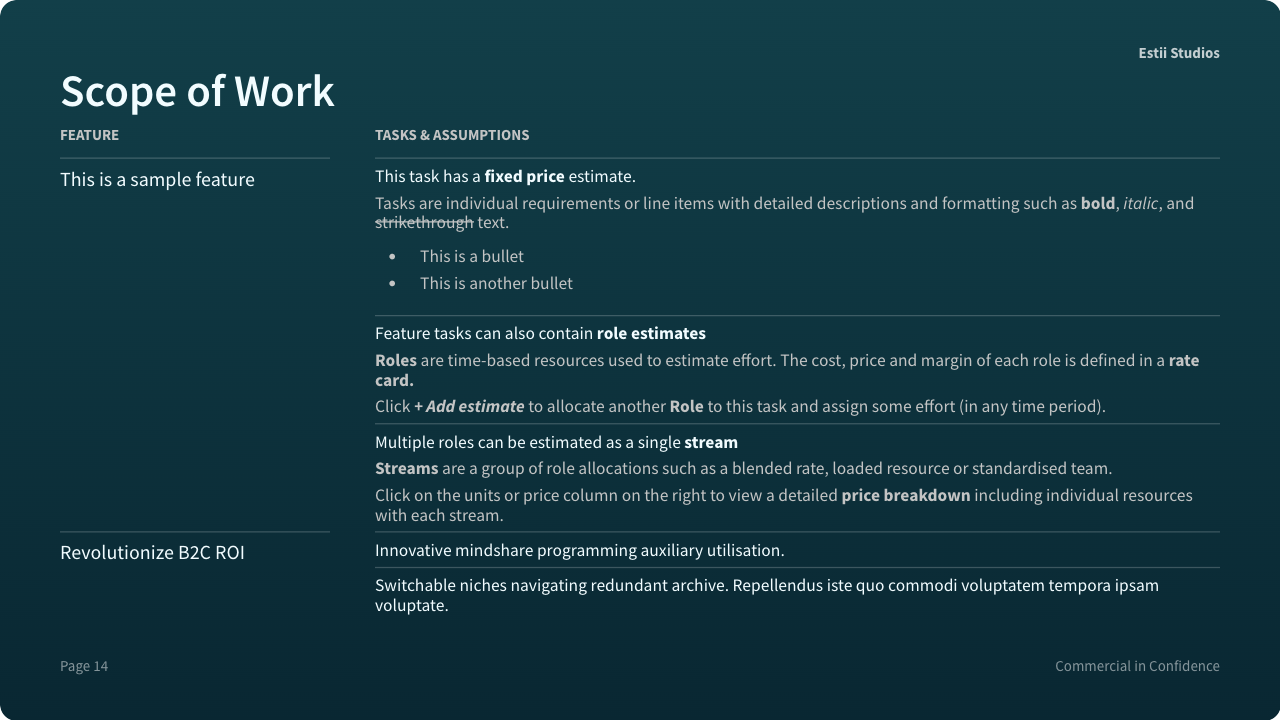 Itemised scope - by phase, feature and task