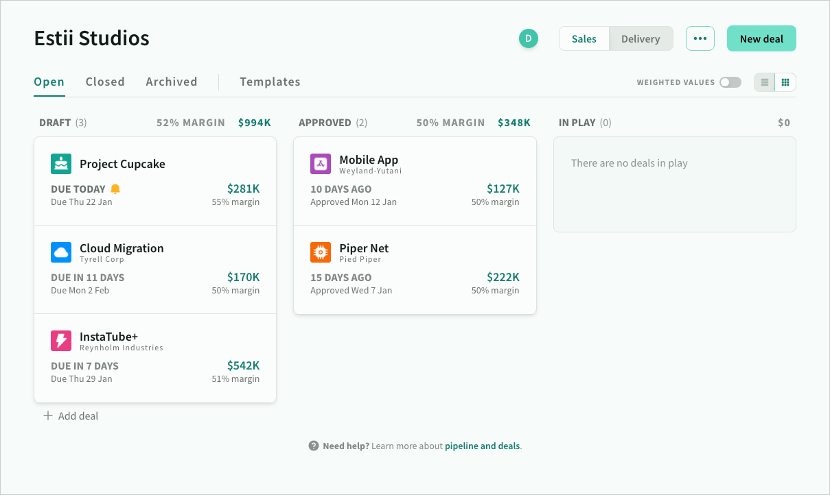 The open pipeline tab