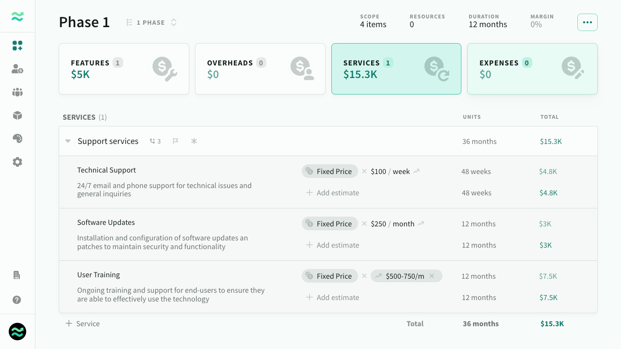 An example of fixed price services (including a variable)