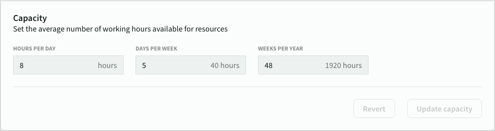 Resource capacity settings