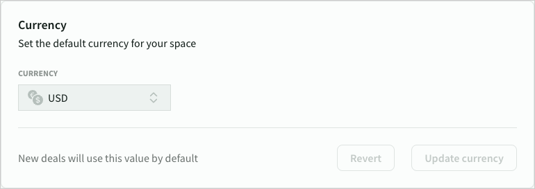 The default currency for roles and products in the space