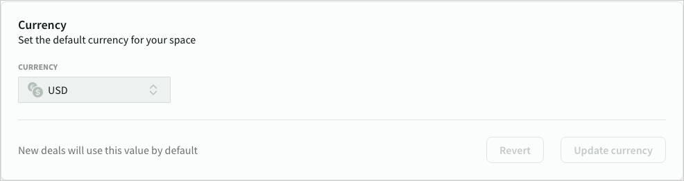 The default currency for roles and products in the space