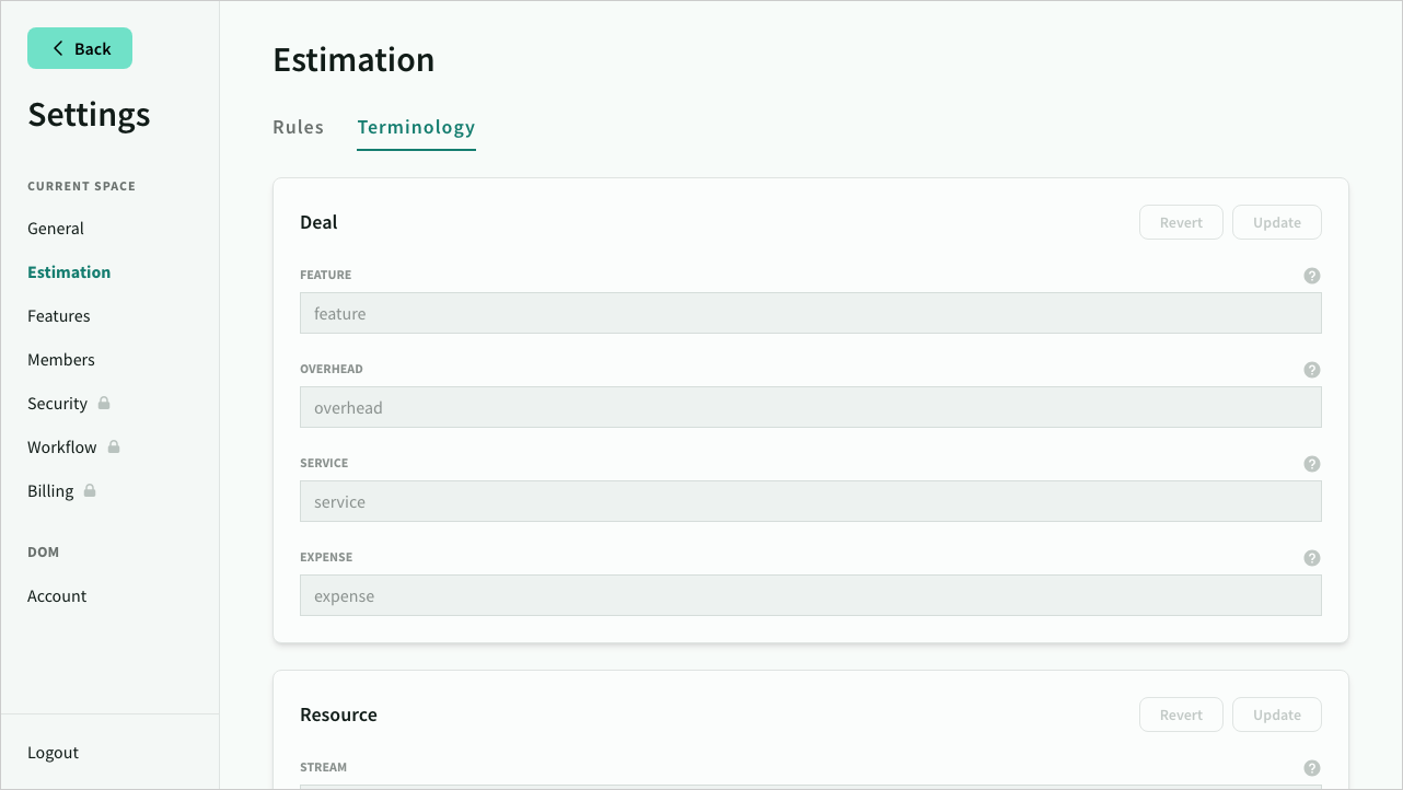 Customise terminology
