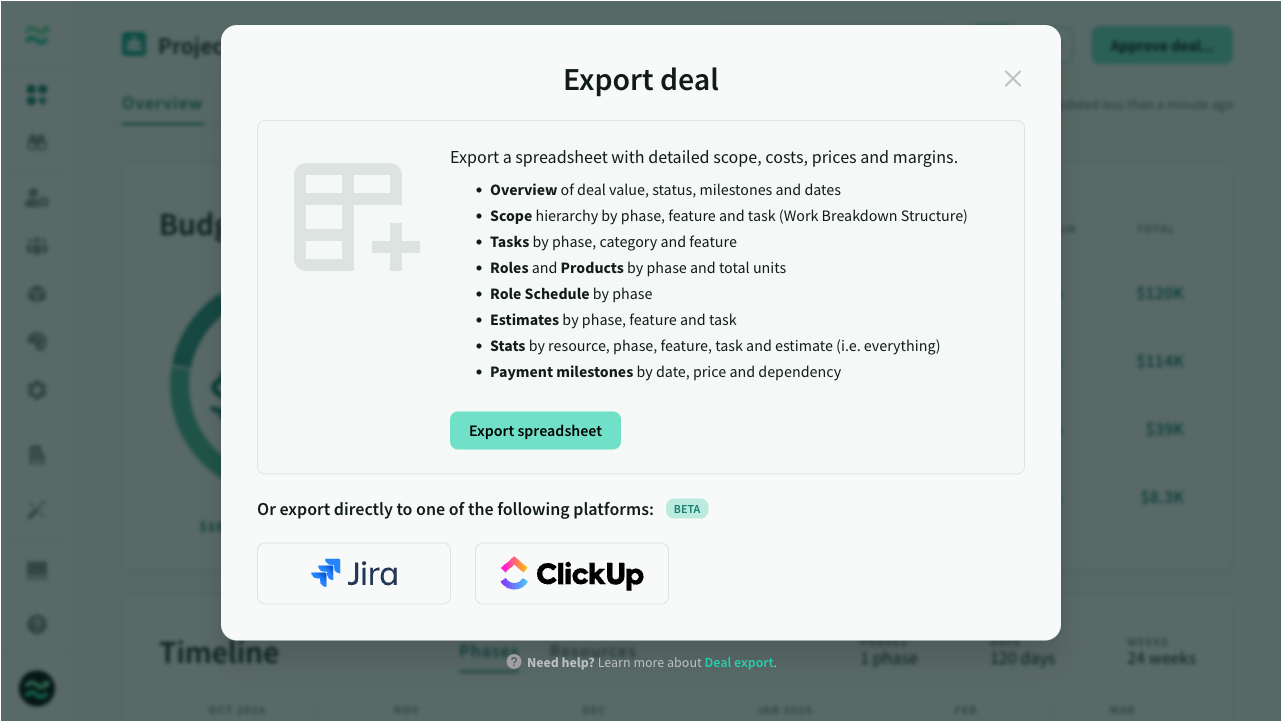 The export deal dialog