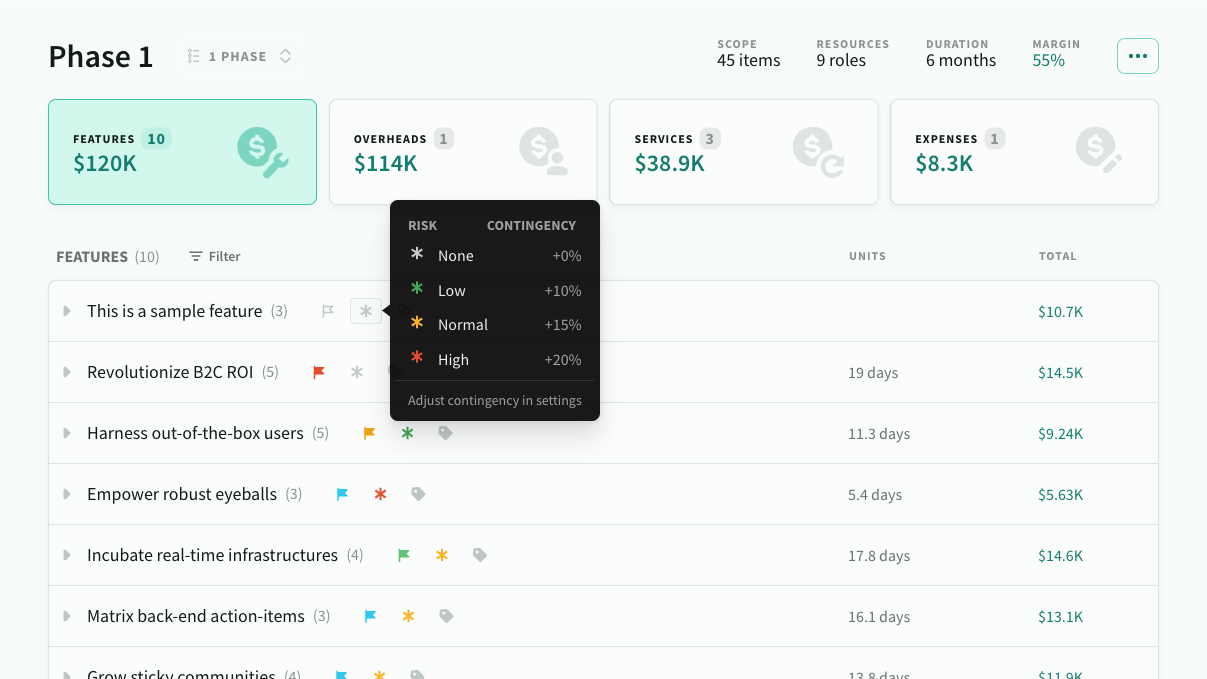 Setting feature risk