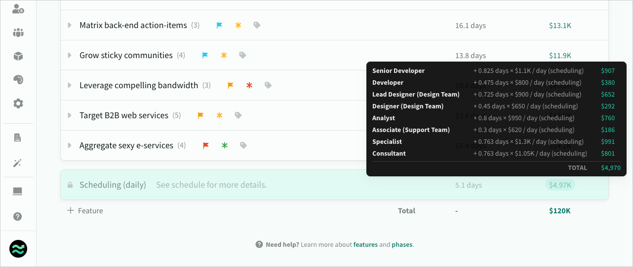 Summary of schedule rounding under feature estimates