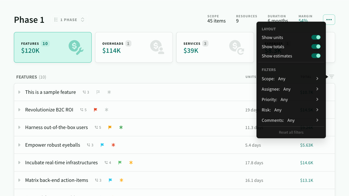 Estimate filters