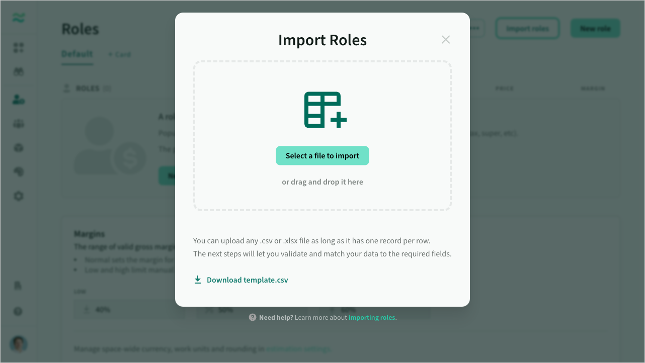 Import roles dialog