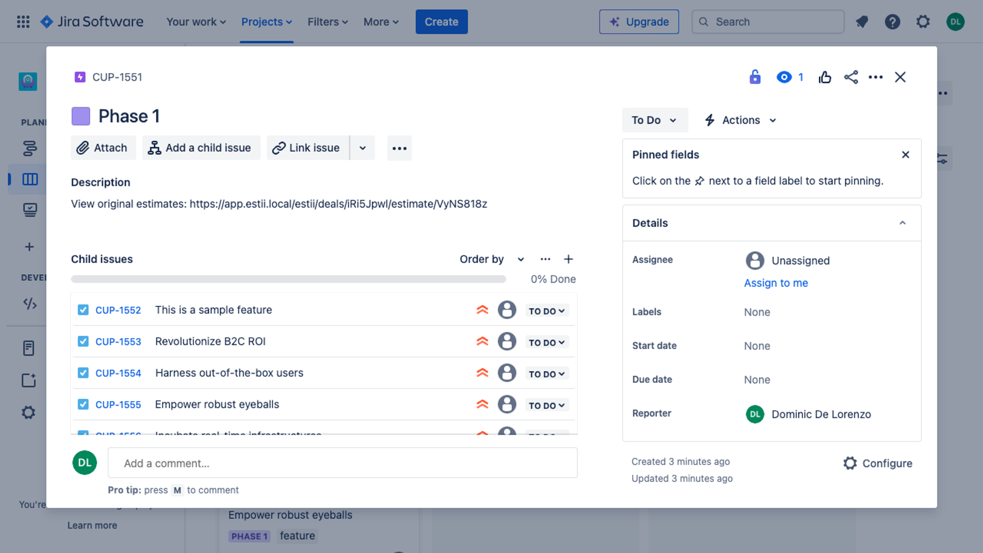 Exported issues in Jira