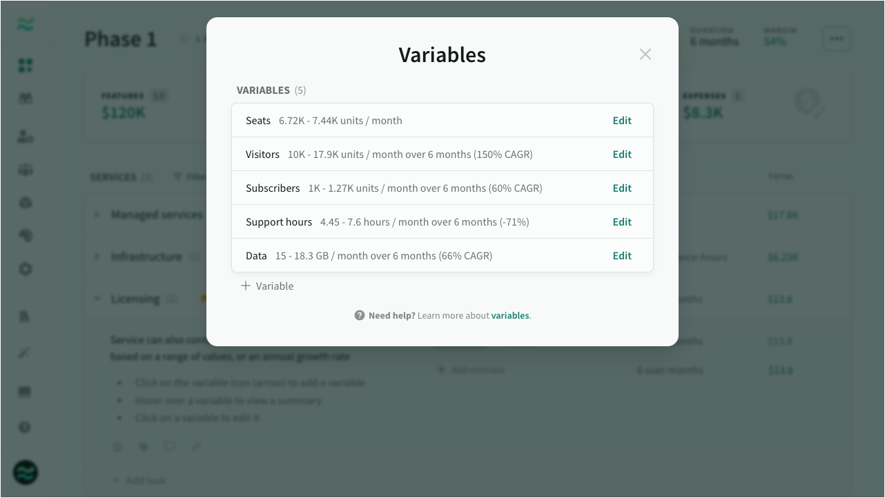 The variables available in a deal