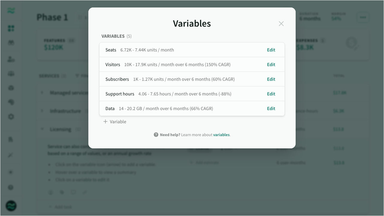 The variables available in a deal