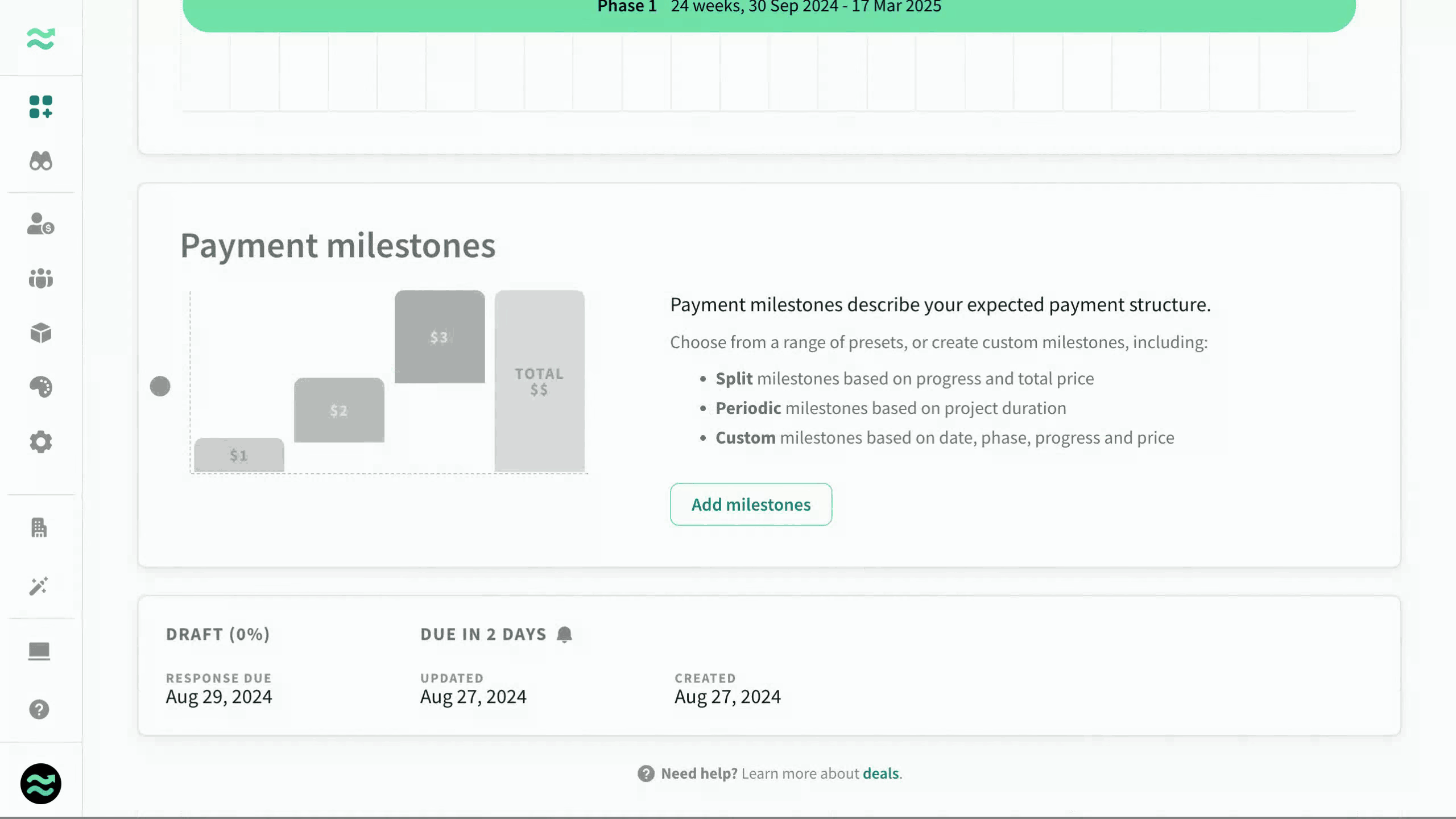 Adding payment milestones