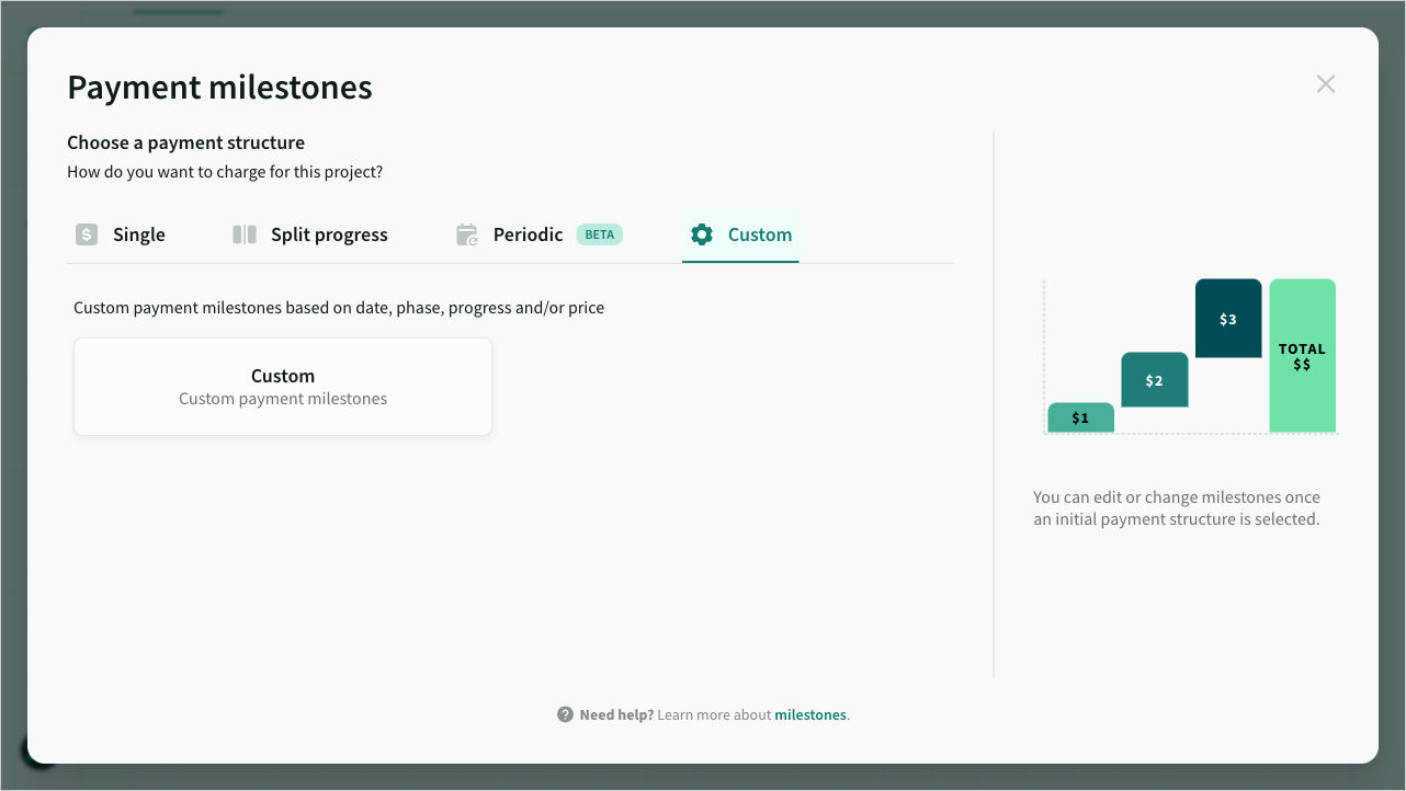 Choose the custom milestone template