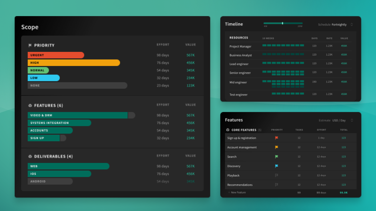 Scope, schedule and features in Estii