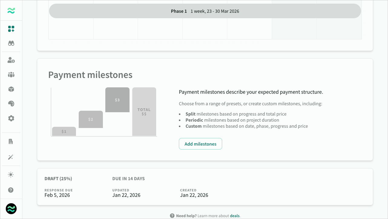 A deal with no payment milestones