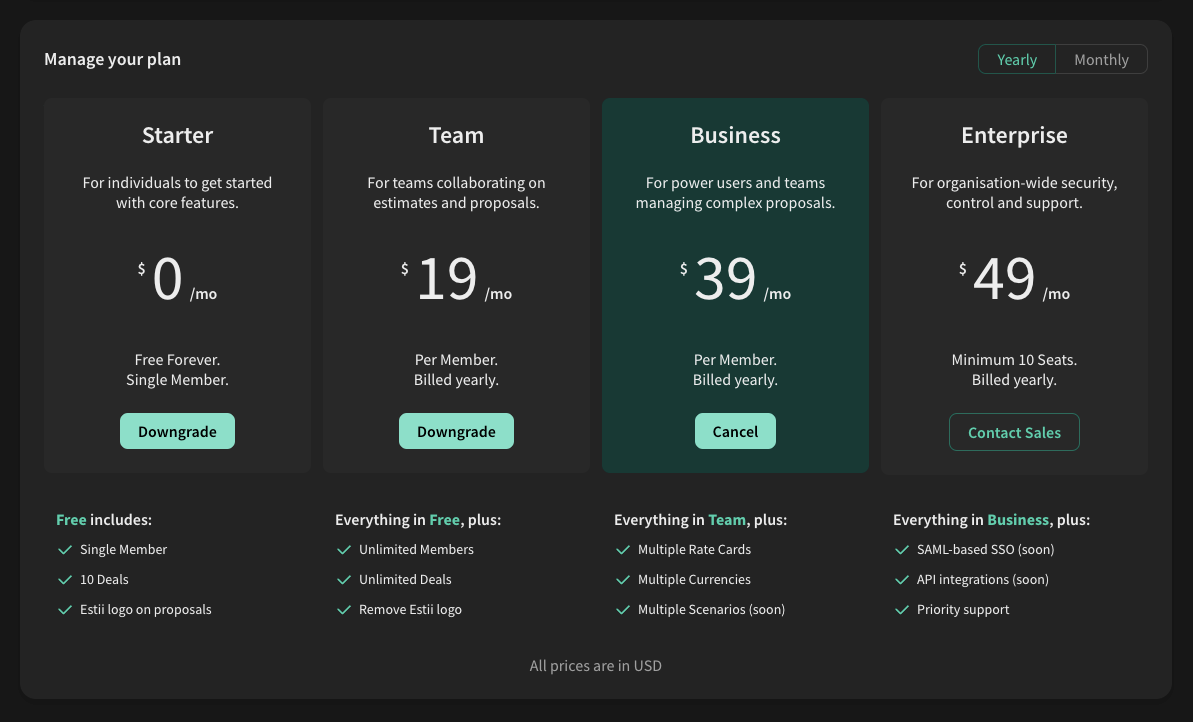 Pricing plans