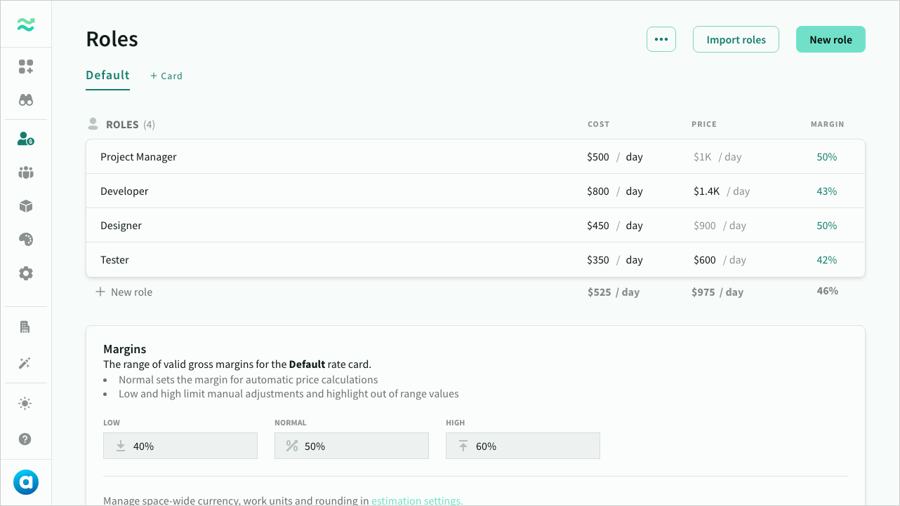 A populated roles page