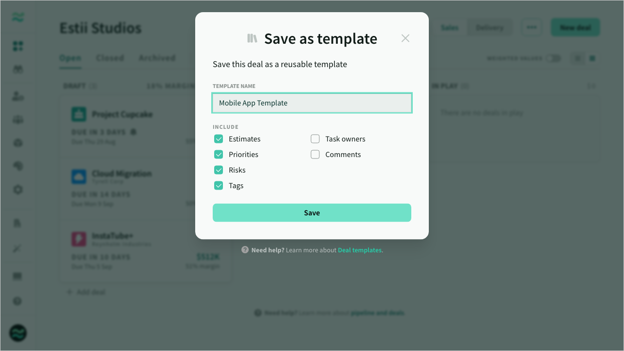 Save as template dialog