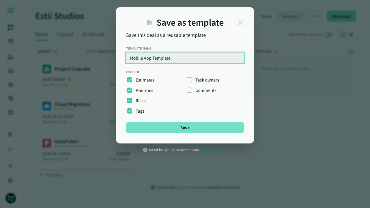 Save as template dialog