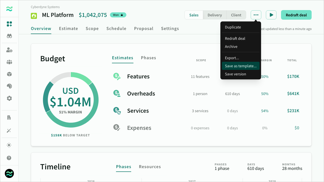 Save as template action