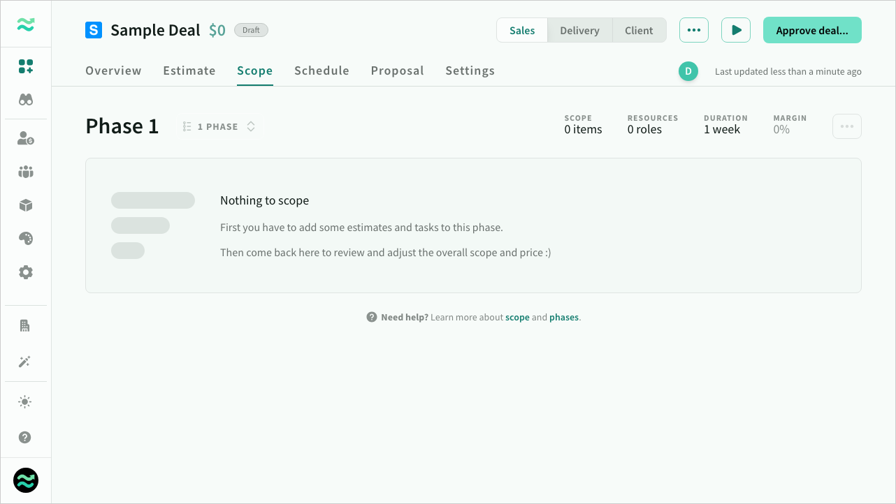 Note that scope is disabled until you have estimates