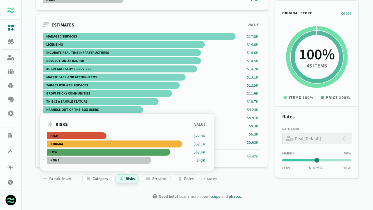 Hover over an available breakdown to preview