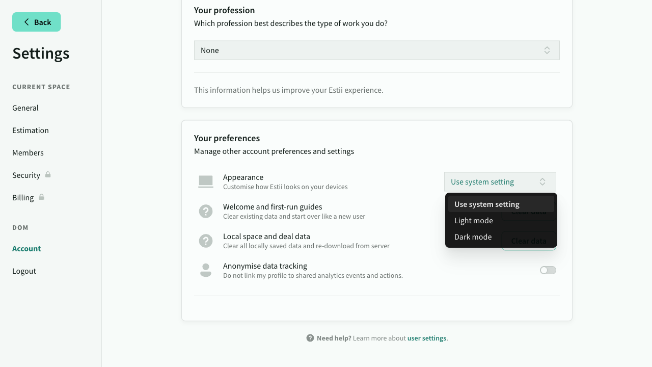 Appearance settings