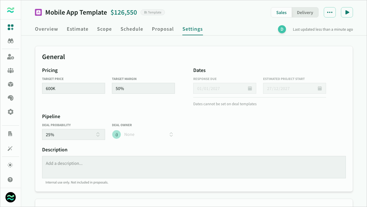 Deal template settings