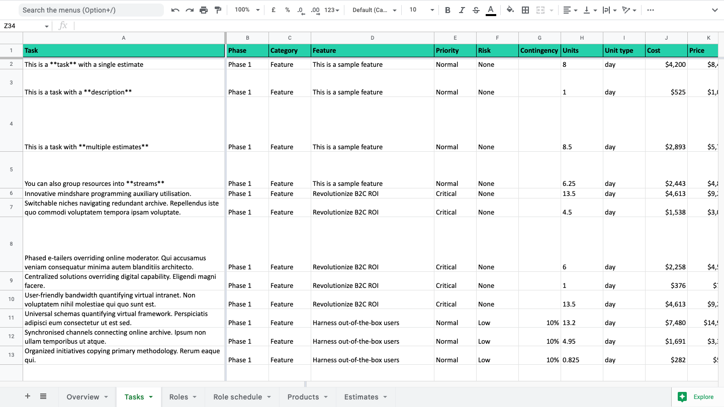 Exported deal tasks sheet