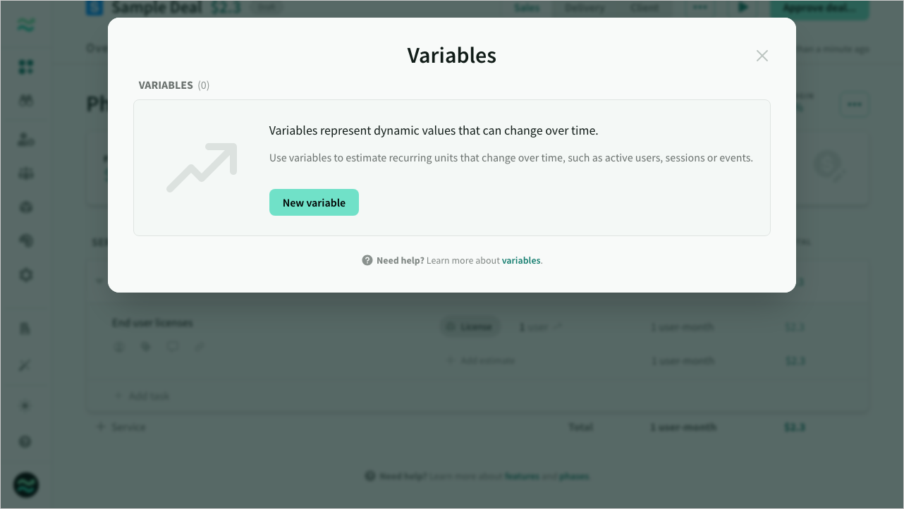 The deal variables list