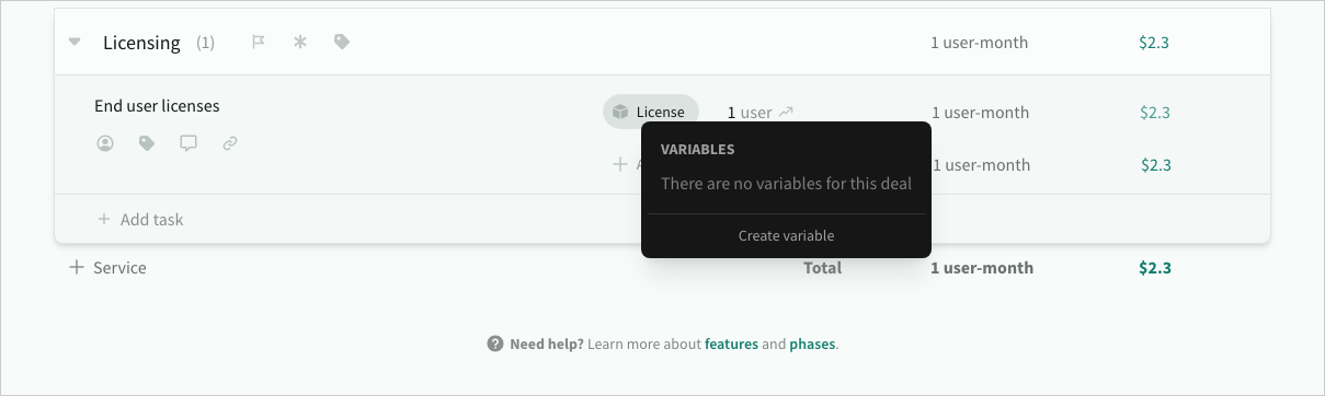 Click on "create variable" from the popover